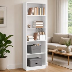 Sturdy White Bookcase with Open Shelving 60x24x176 cm
