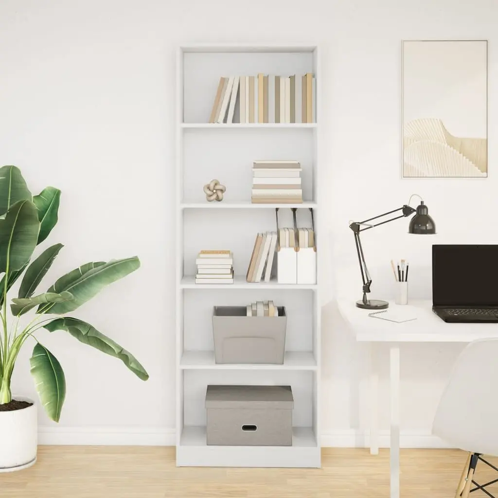 Bookcase Engineered Wood 60x24x176 cm White Open Shelving Storage Cabinet Home Office Organiser