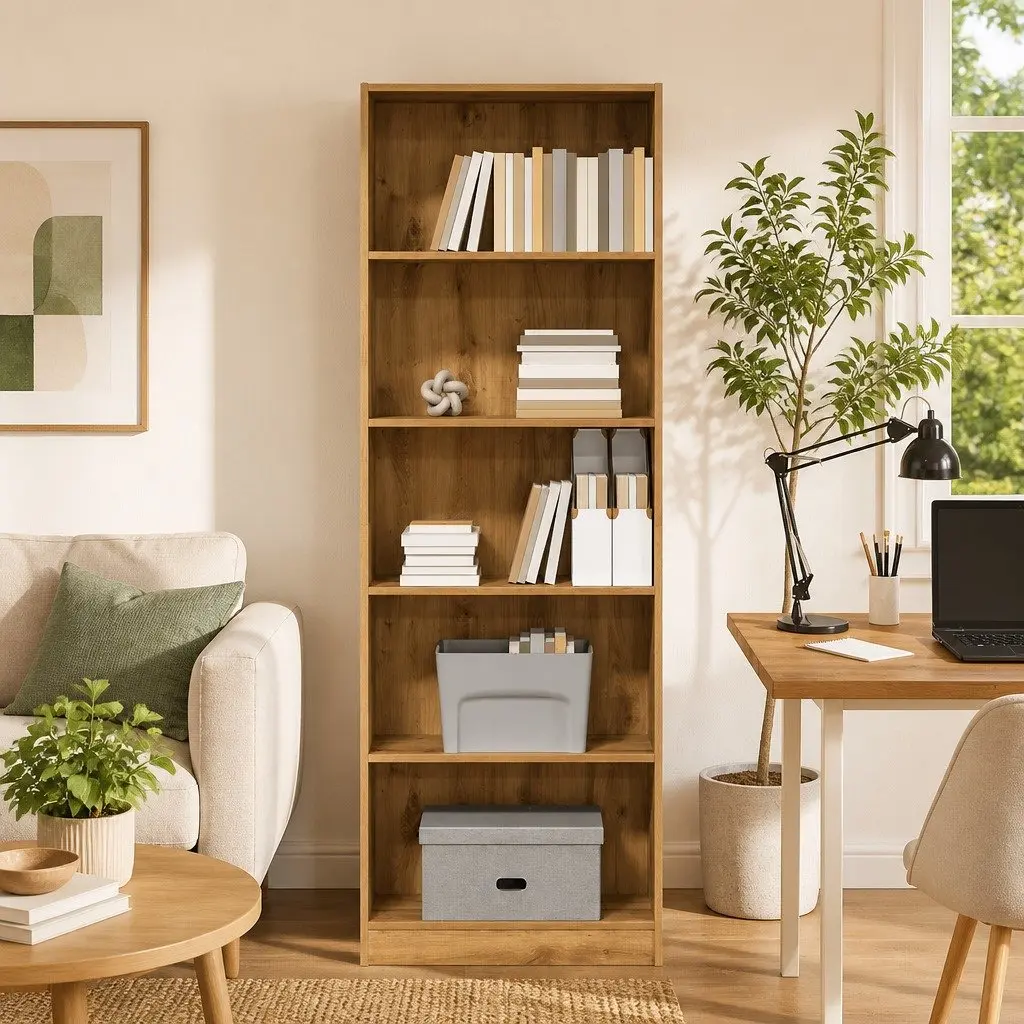 Bookcase Engineered Wood 60W x 24D x 176H cm Brown Storage Shelving Unit Home Office Organizer