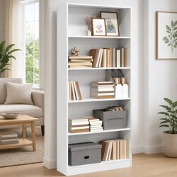 Sturdy White Bookcase with Open Compartments 80x24x176 cm