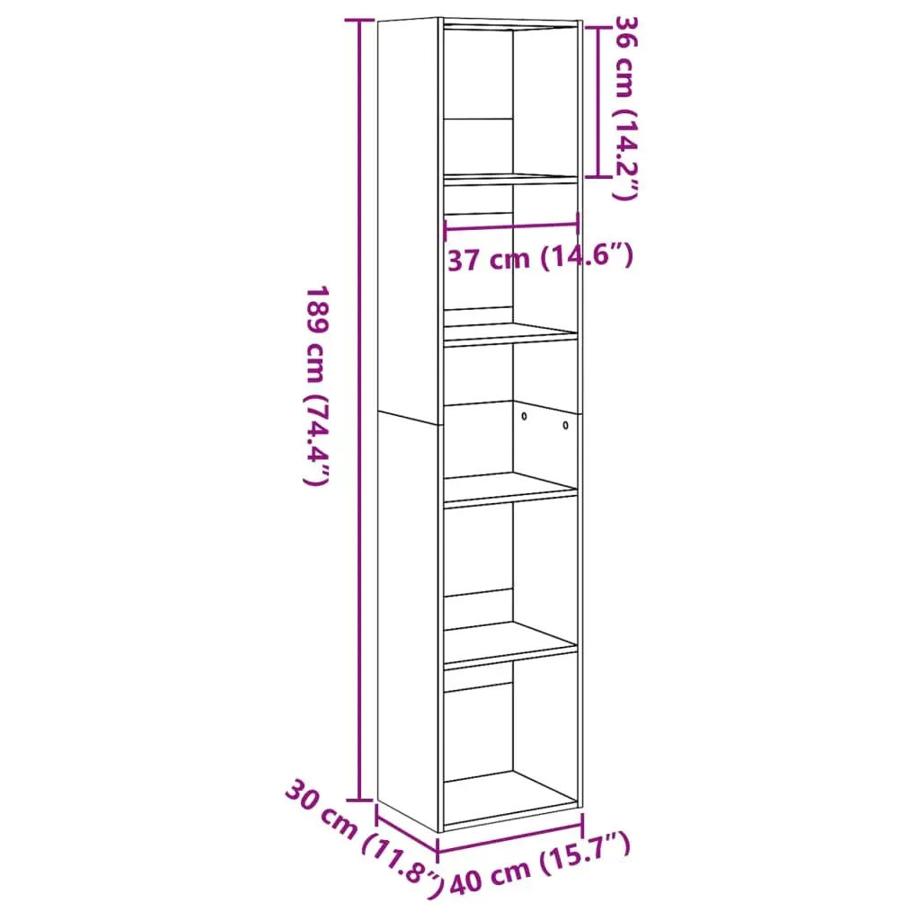 Sonoma Oak Bookcase 40x30x189cm with Engineered Wood