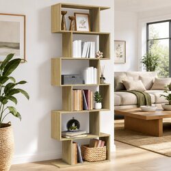 6-Tier Brown Room Divider Bookcase with Ample Storage