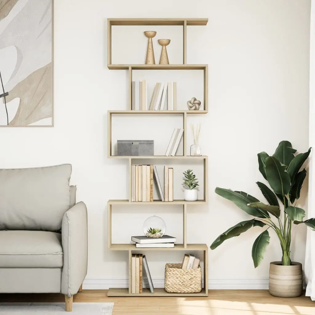 6-Tier Brown Room Divider Bookcase with Ample Storage