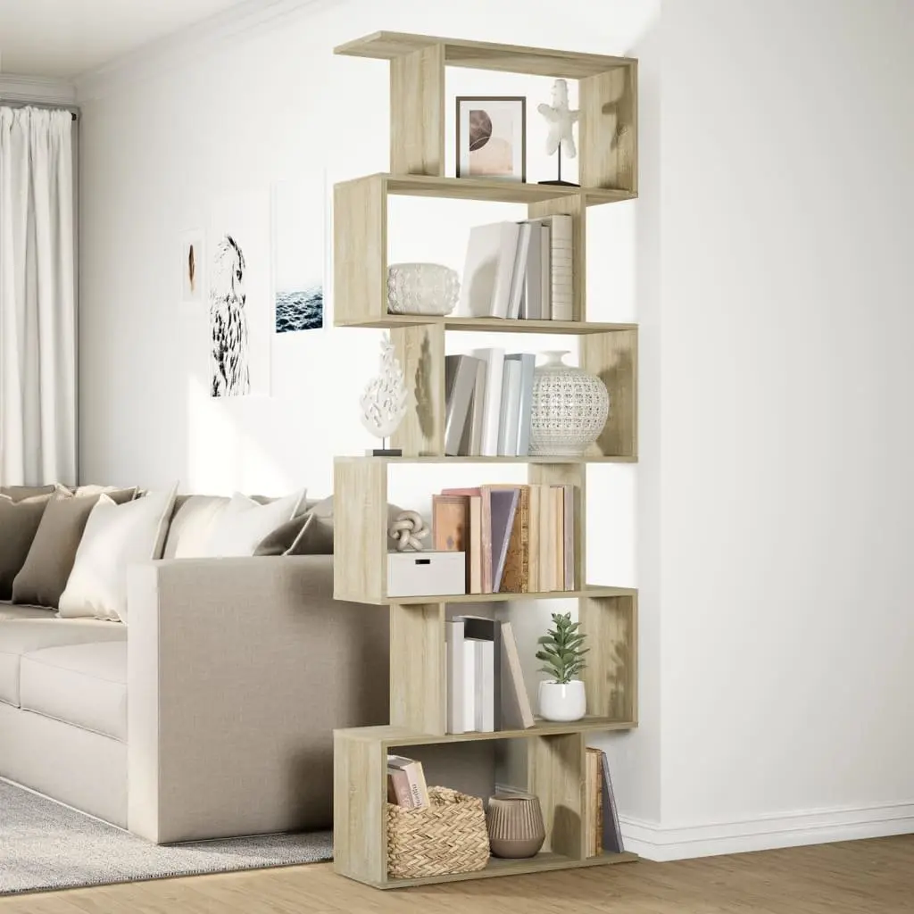 6-Tier Brown Room Divider Bookcase with Ample Storage