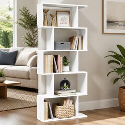 Stylish 5-Tier Room Divider Bookcase in White