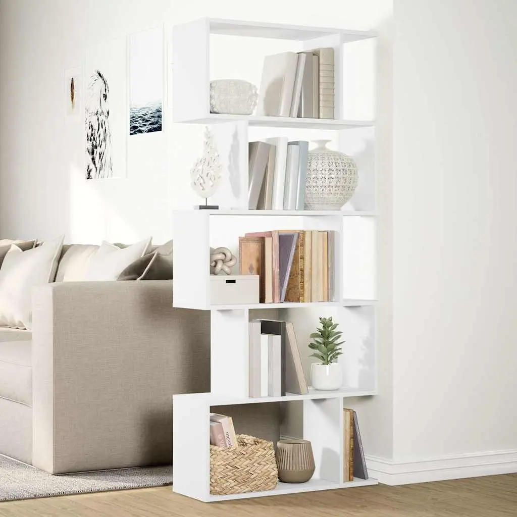 5-Tier Room Divider Bookcase in White