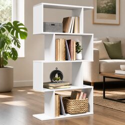 4-Tier White Engineered Wood Room Divider Bookcase