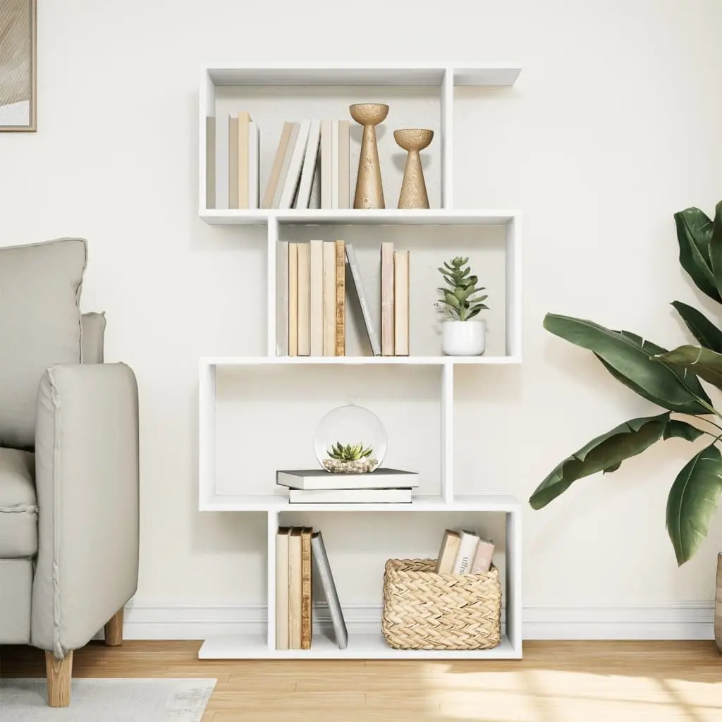 4-Tier White Engineered Wood Room Divider Bookcase