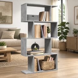 Grey Engineered Wood 4-Tier Room Divider Bookcase