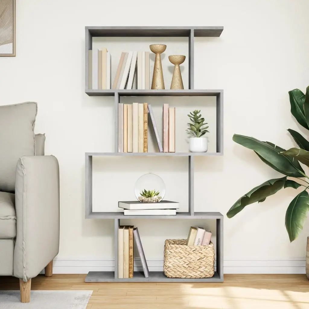 Grey Engineered Wood 4-Tier Room Divider Bookcase