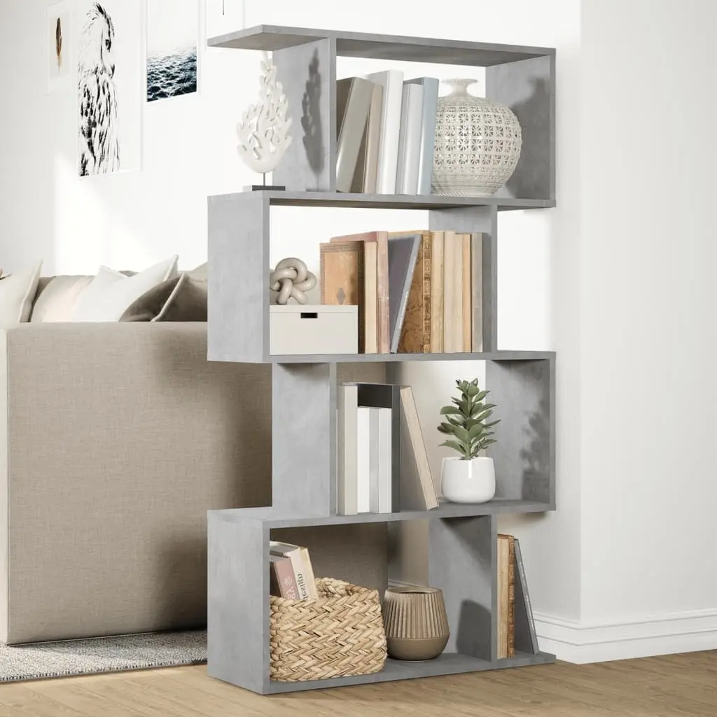 Grey Engineered Wood 4-Tier Room Divider Bookcase
