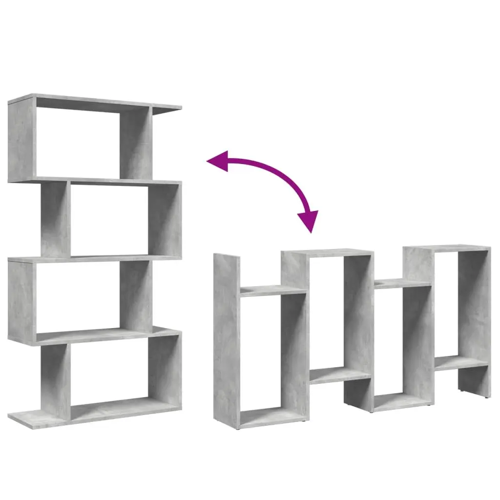 Grey Engineered Wood 4-Tier Room Divider Bookcase