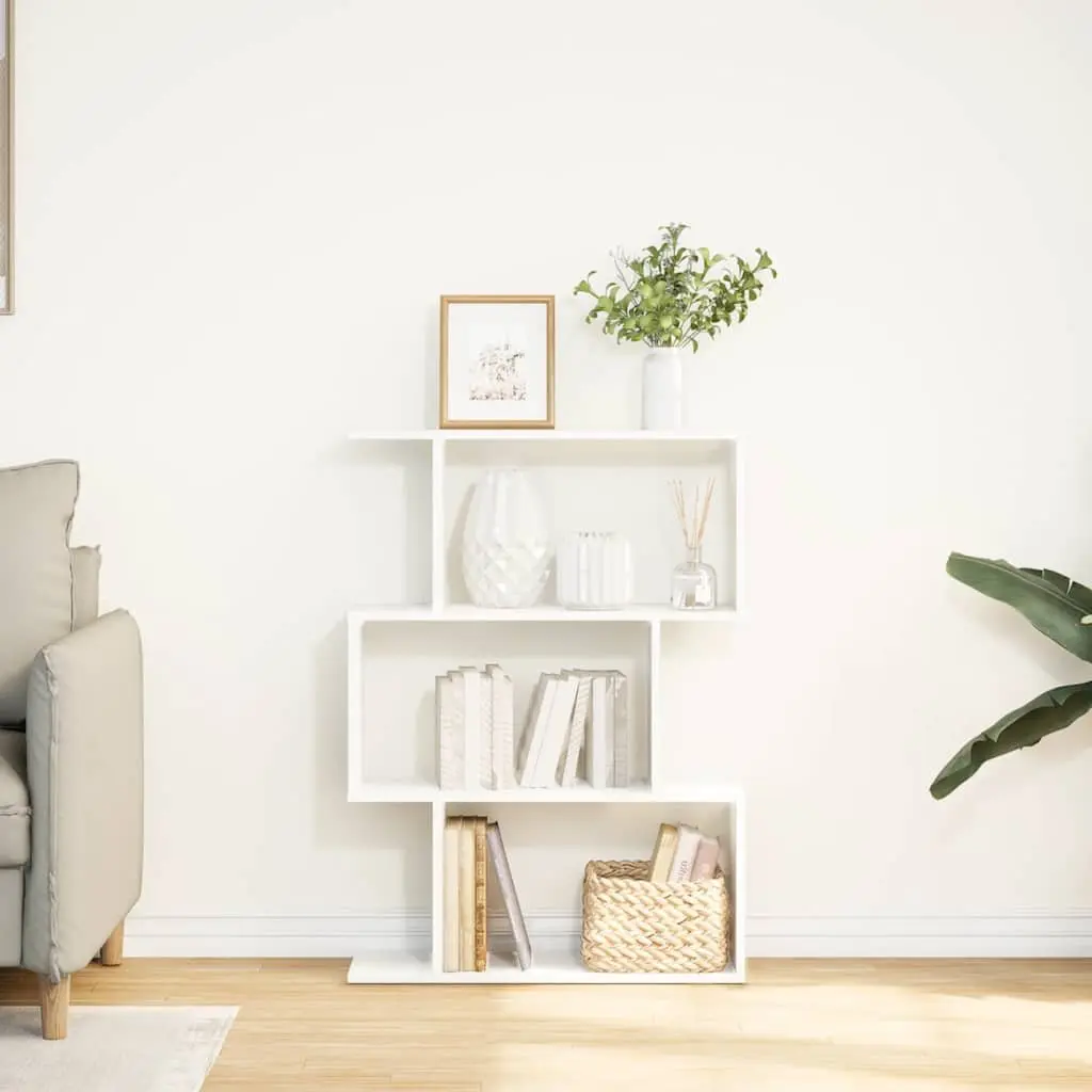 3-Tier White Engineered Wood Bookcase Room Divider