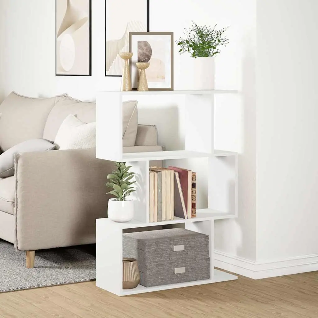 3-Tier White Engineered Wood Bookcase Room Divider