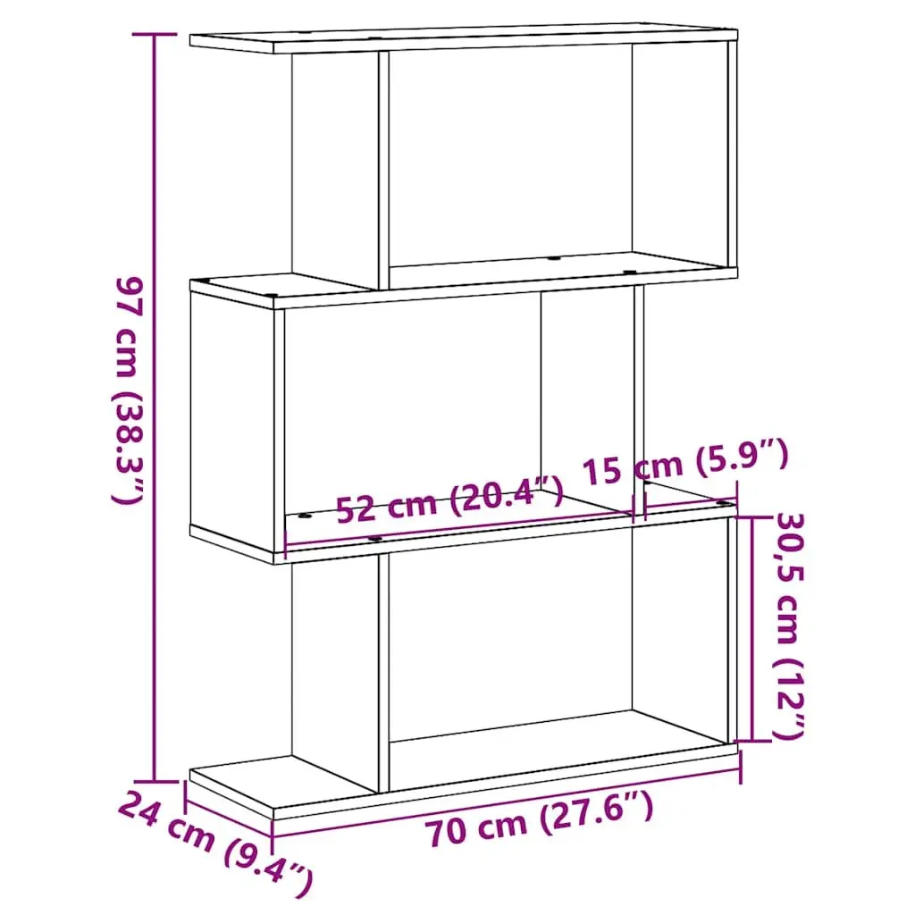 3-Tier White Engineered Wood Bookcase Room Divider