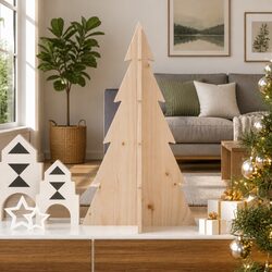 Rustic 80cm Wooden Christmas Tree Decoration in Pine