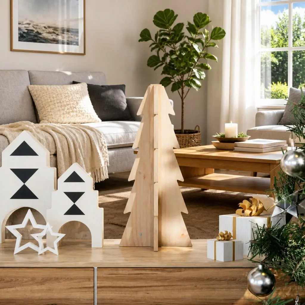 49cm Natural Pine Wooden Christmas Tree Decoration