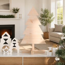 Solid Pine Wooden Christmas Tree 80 cm Brown Rustic Decor
