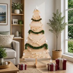 Wooden Christmas Tree Decoration 150cm Natural Pine Solid Wood Rustic Holiday