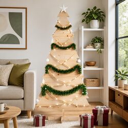 Sturdy 180cm Wooden Christmas Tree with Natural Pine Finish