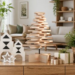 Rotating Wooden Christmas Tree Decoration 60cm