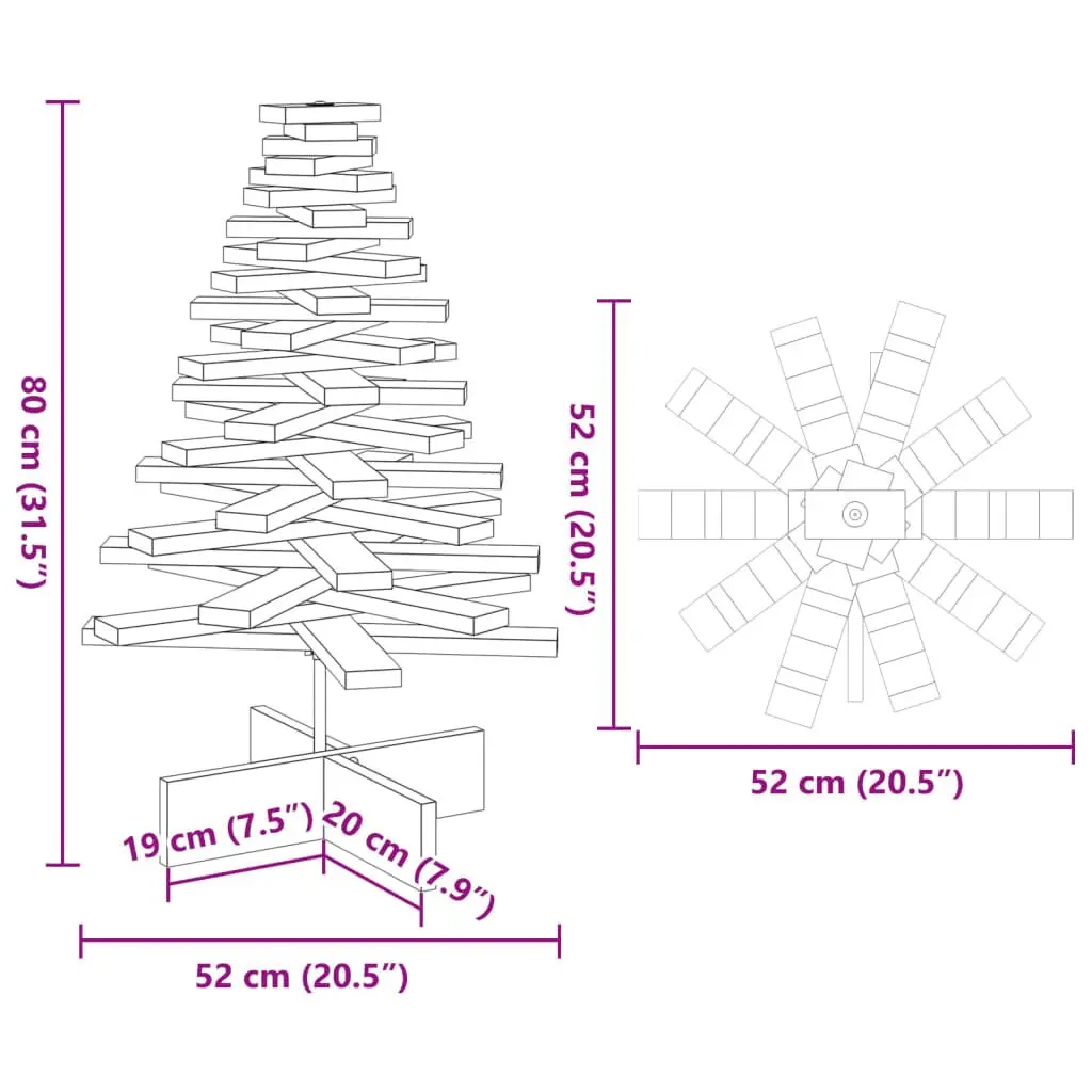 Wooden Christmas Tree Decoration Solid Pine 80cm Brown