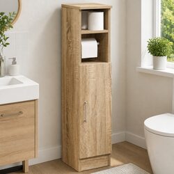 Brown Sonoma Oak Bathroom Cabinet with Toilet Paper Holder