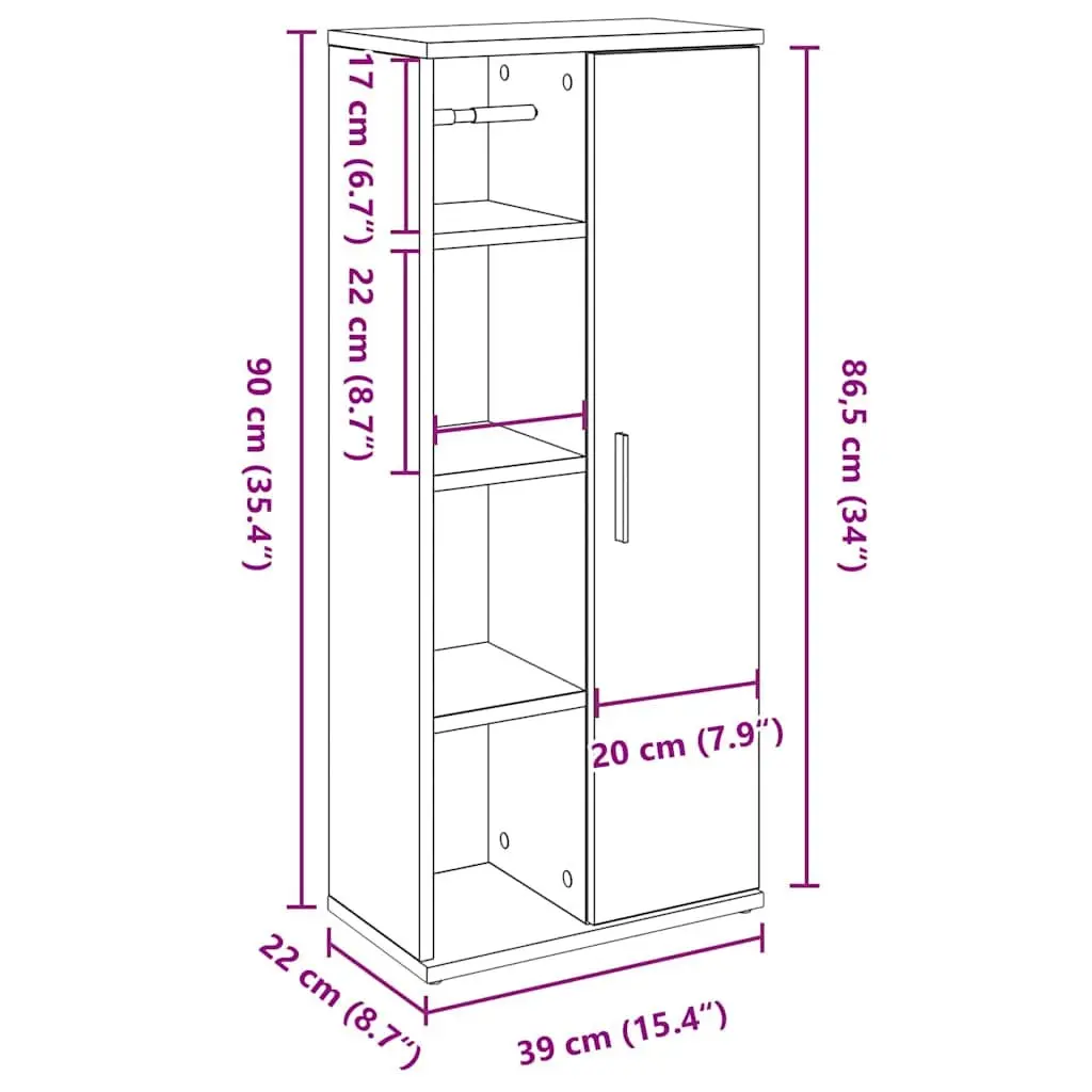 Bathroom Cabinet Engineered Wood 39x22x90cm White