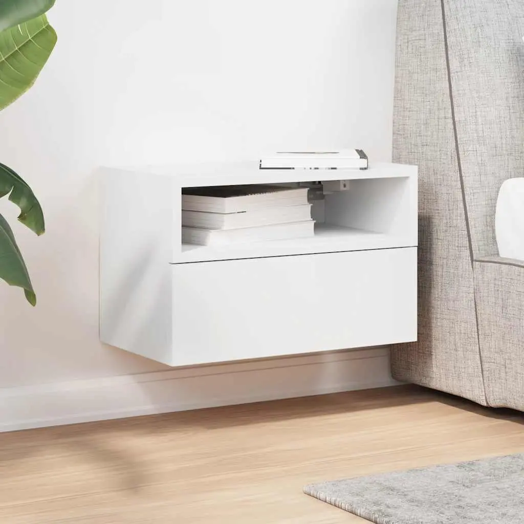 Bedside Cabinet Engineered Wood Wall-mounted White Storage Drawer Nightstand