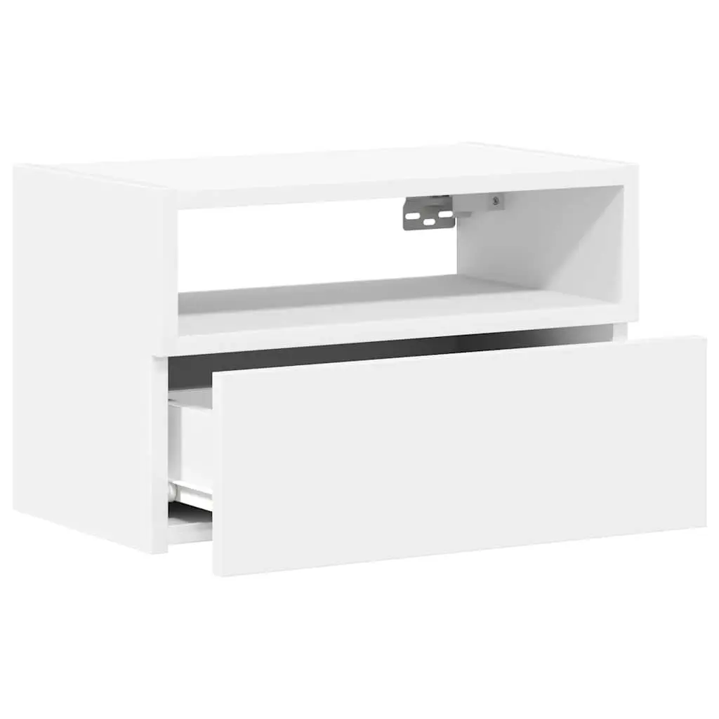 Bedside Cabinet Engineered Wood Wall-mounted White Storage Drawer Nightstand
