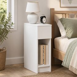 Bedside Cabinet with Drawer White Bedroom Nightstand Storage Table 20x36x60cm