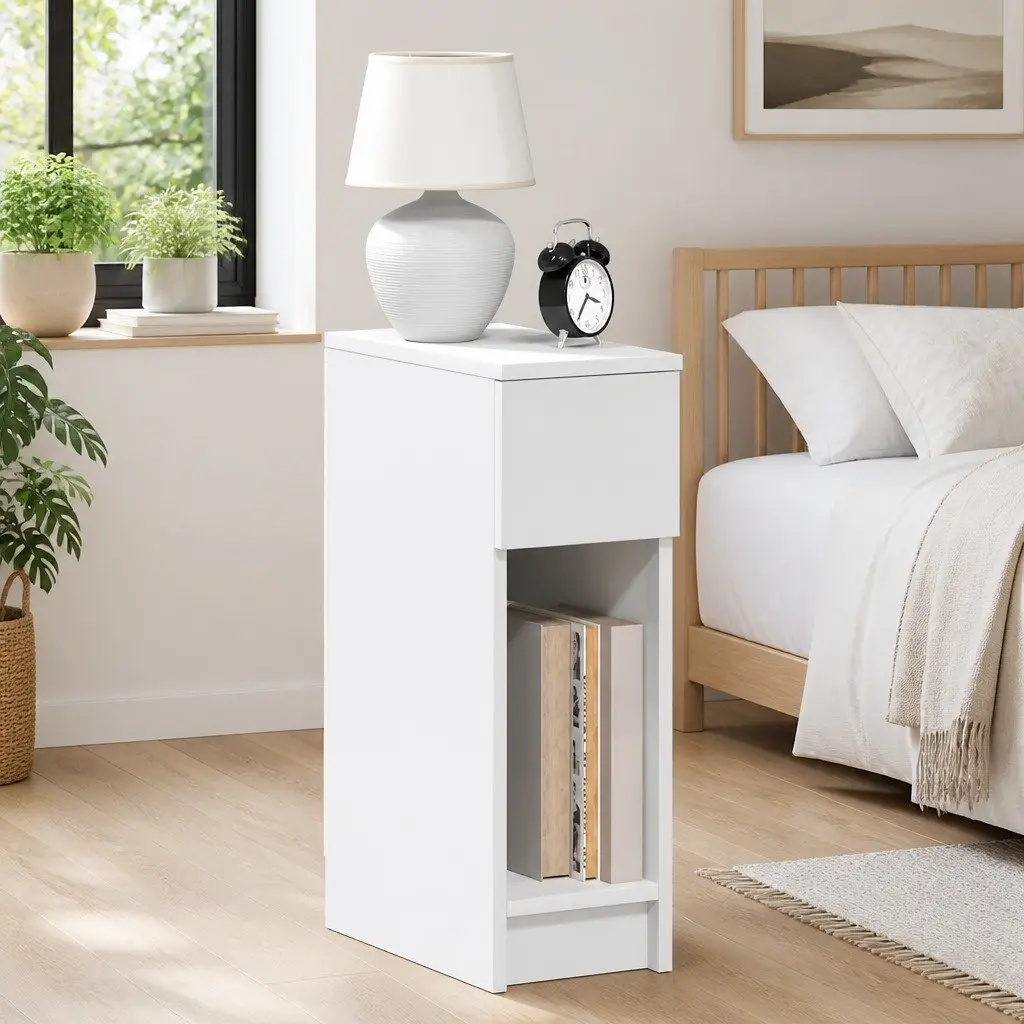 Bedside Cabinet with Drawer 2 pcs White Bedroom Storage Nightstand Furniture