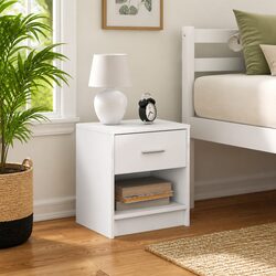White Bedside Cabinet with Drawer for Bedroom Storage