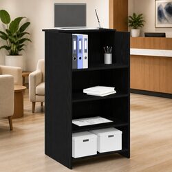 Durable Black Reception Desk with Counter and Storage