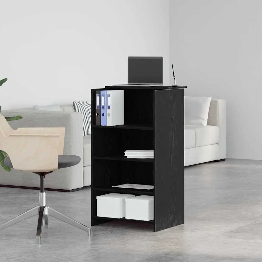 Black Reception Desk with Counter and Storage