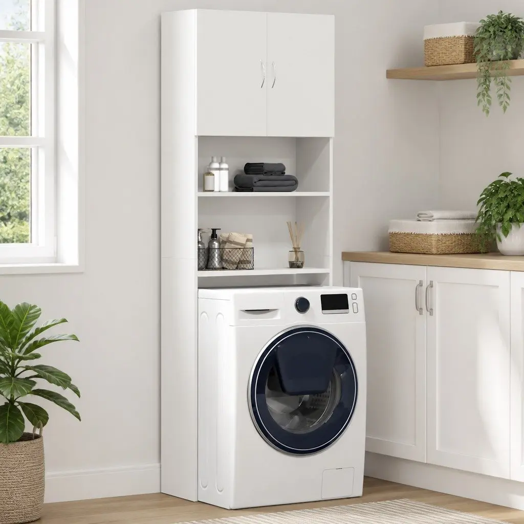 White Washing Machine Cabinet for Bathroom Storage