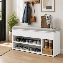 Durable White Shoe Bench with Storage for Entryway