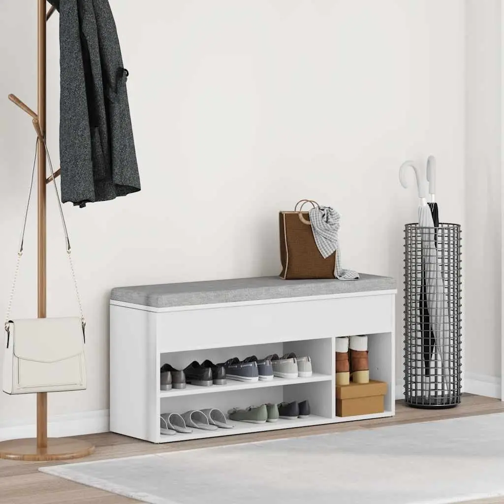 White Shoe Bench with Storage for Entryway