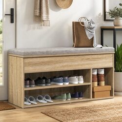 Durable Brown Engineered Wood Shoe Bench with Storage