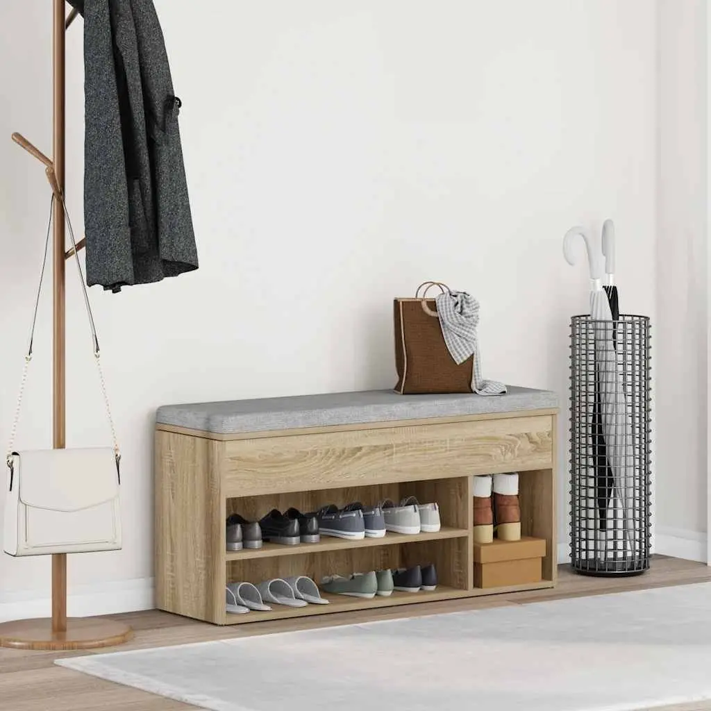 Brown Engineered Wood Shoe Bench with Storage