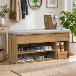 Brown Engineered Wood Shoe Bench with Storage 102x30.5x45cm