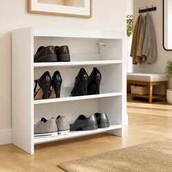 Elegant White Engineered Wood Shoe Rack for Storage