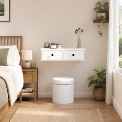 White Floating Wall Shelf with Drawers, Engineered Wood