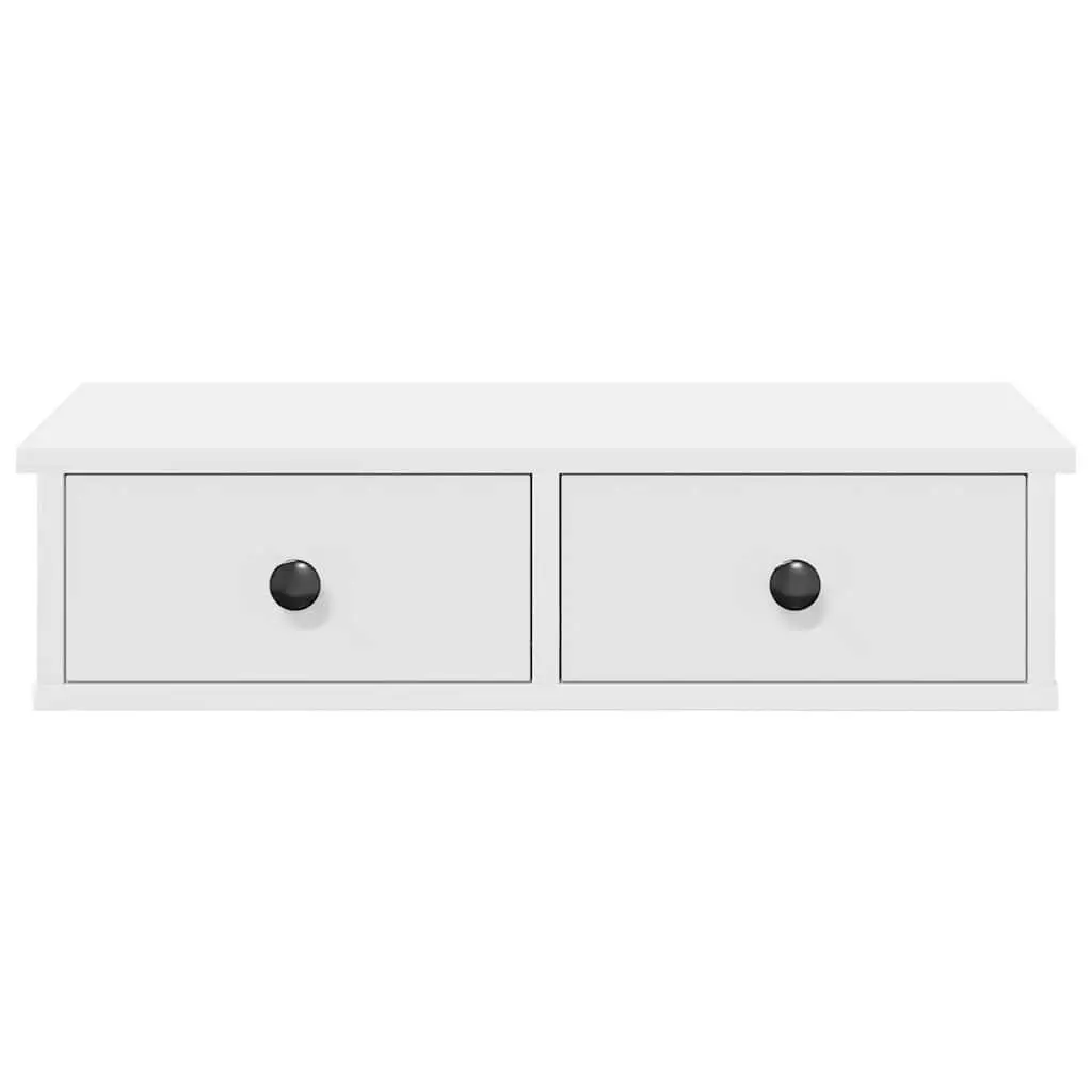 White Floating Wall Shelf with Drawers, Engineered Wood
