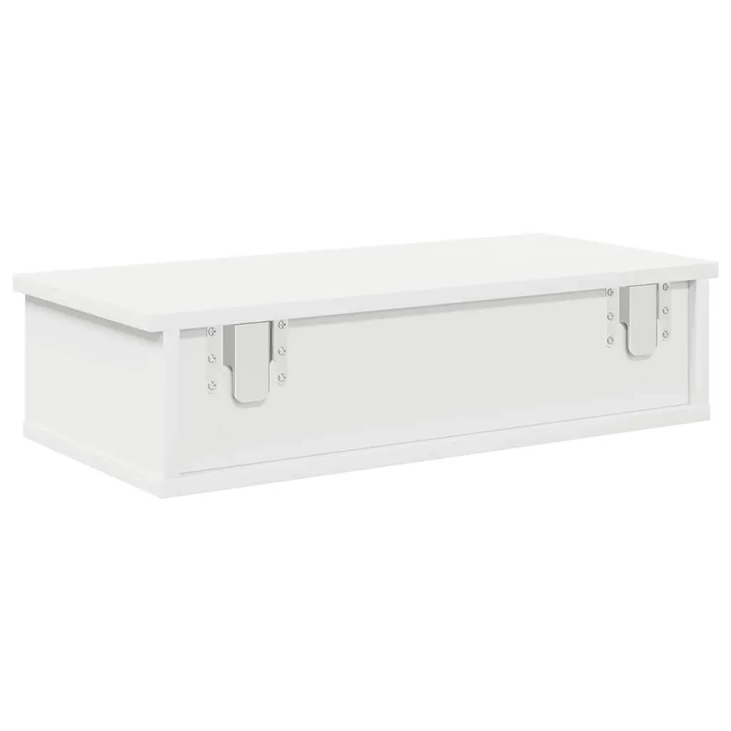White Floating Wall Shelf with Drawers, Engineered Wood