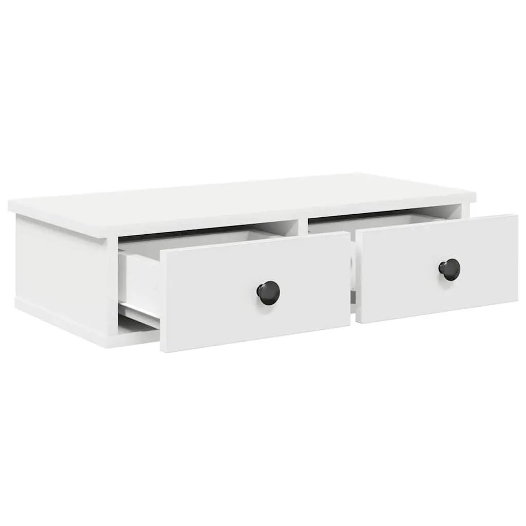 White Floating Wall Shelf with Drawers, Engineered Wood