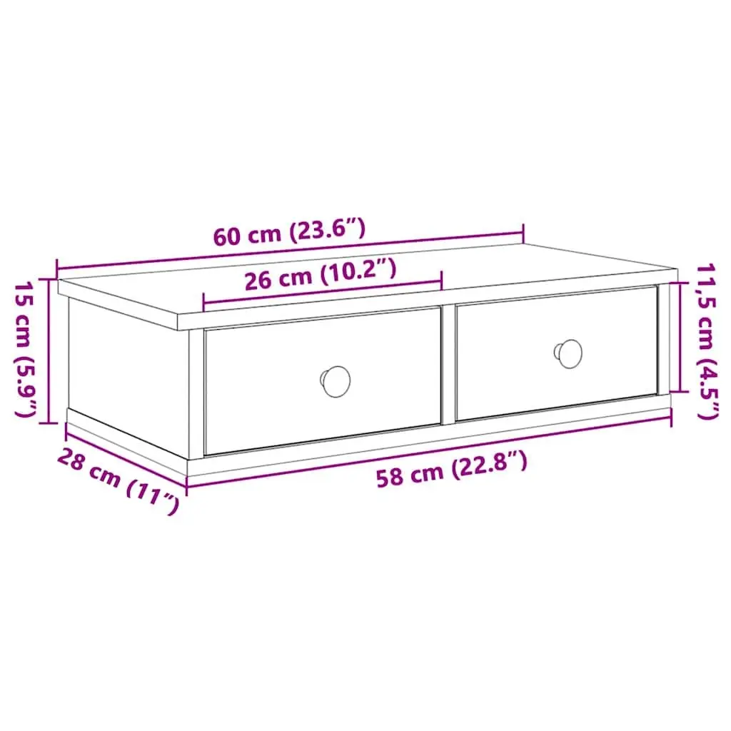 White Floating Wall Shelf with Drawers, Engineered Wood