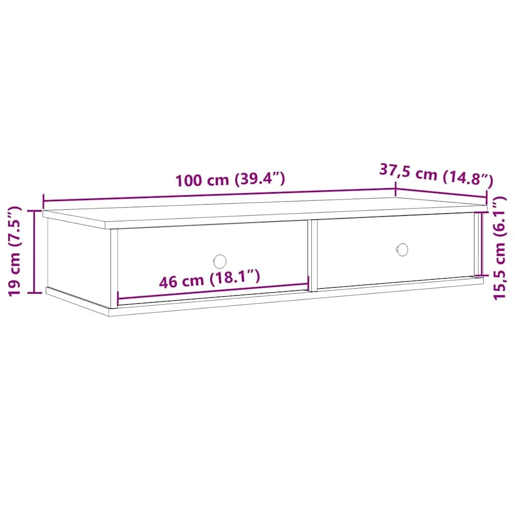 Wall Shelf with Drawers in White 100x37.5x19 cm