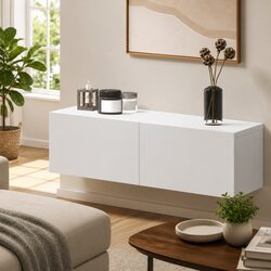 Wall Shelf with Drawers White Floating Storage Cabinet Organiser Bedroom Living