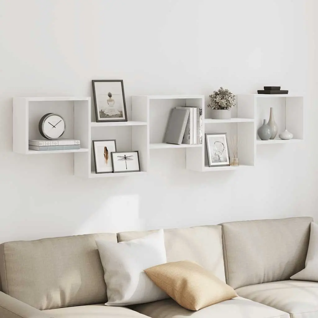 White Floating Wall Cube Shelf with 5 Compartments